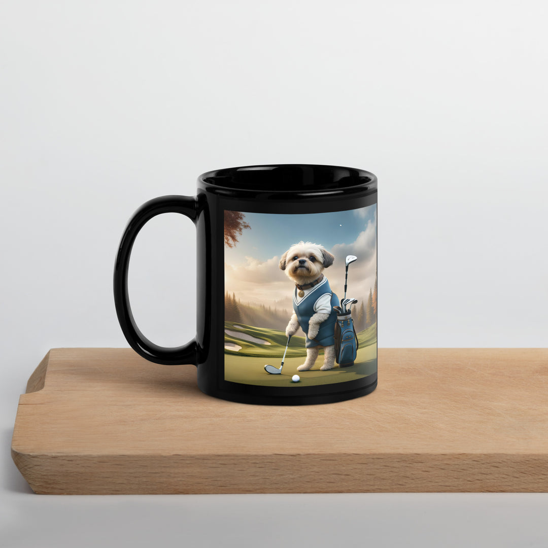 Pugapoo Golfer- Black Glossy Mug v6