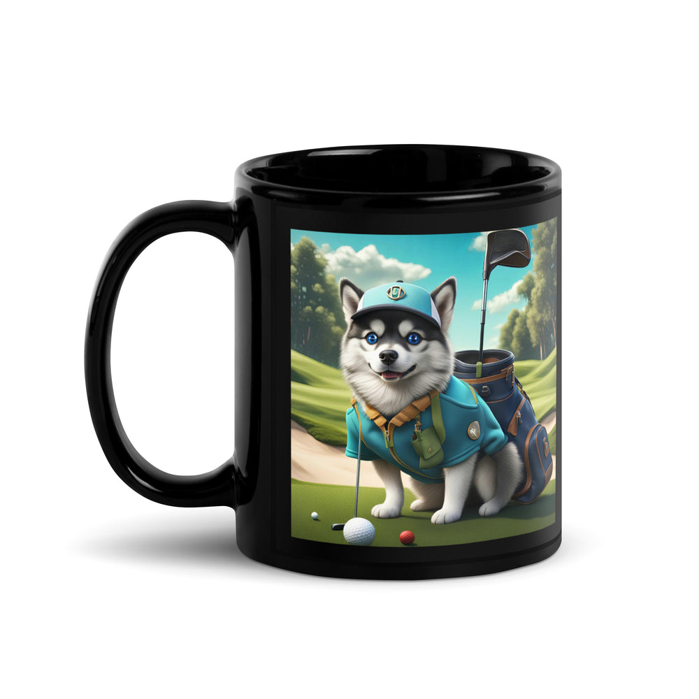 Pomsky Golfer- Black Glossy Mug