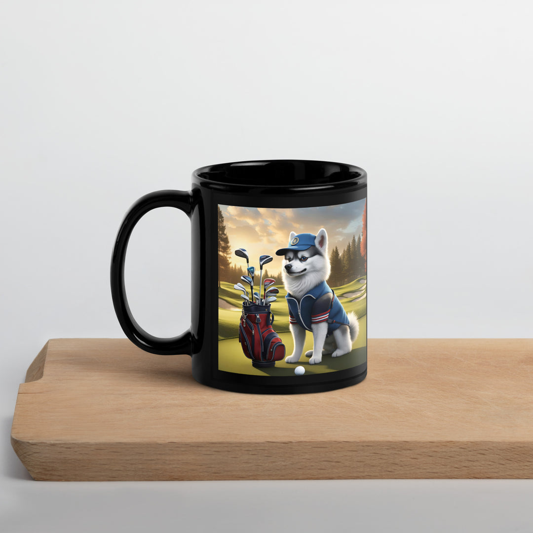 Pomsky Golfer- Black Glossy Mug v4