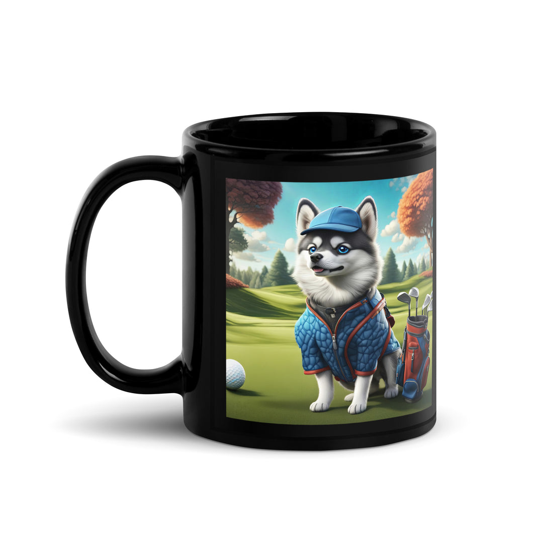 Pomsky Golfer- Black Glossy Mug v5