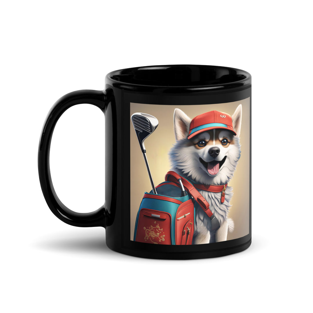 Pomsky Golfer- Black Glossy Mug v8
