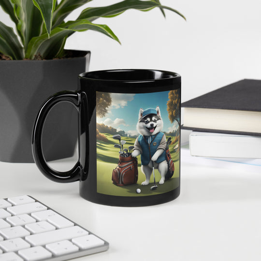 Pomsky Golfer- Black Glossy Mug v9