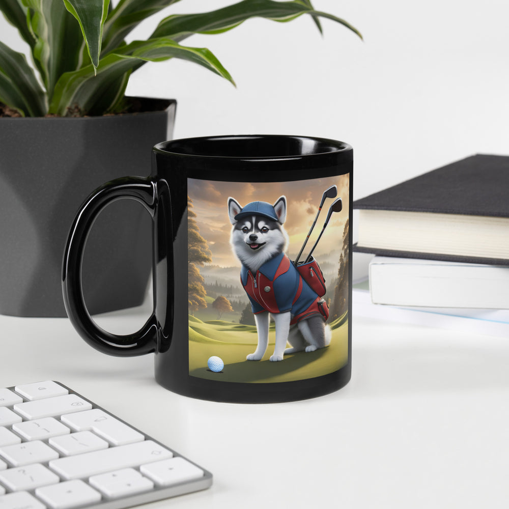 Pomsky Golfer- Black Glossy Mug v12