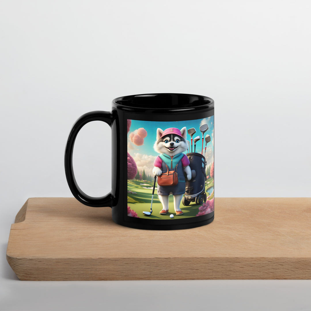 Pomsky Golfer- Black Glossy Mug v13