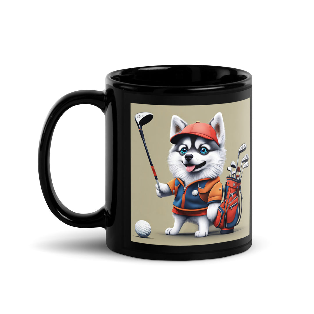 Pomsky Golfer- Black Glossy Mug v14