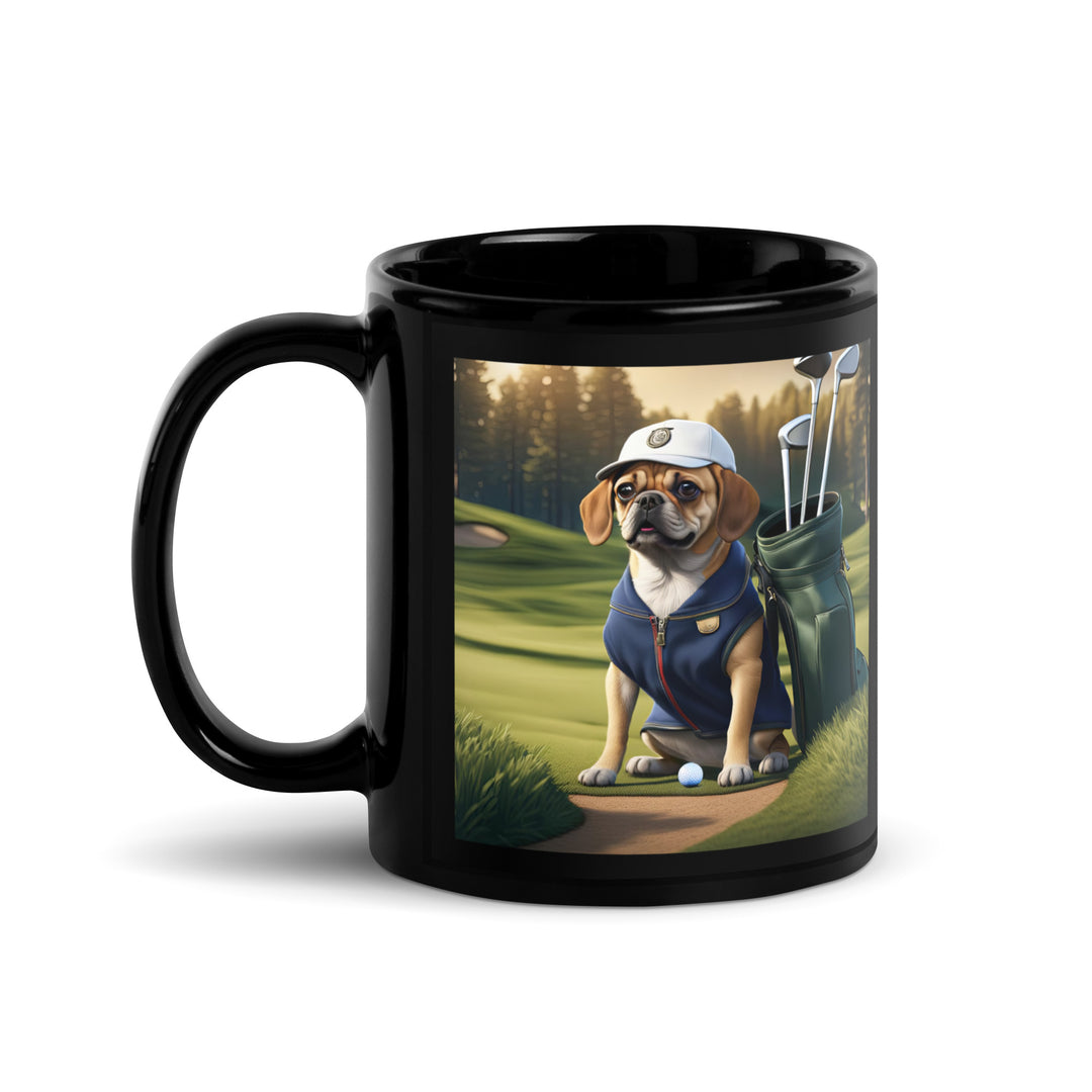 Puggle Golfer- Black Glossy Mug