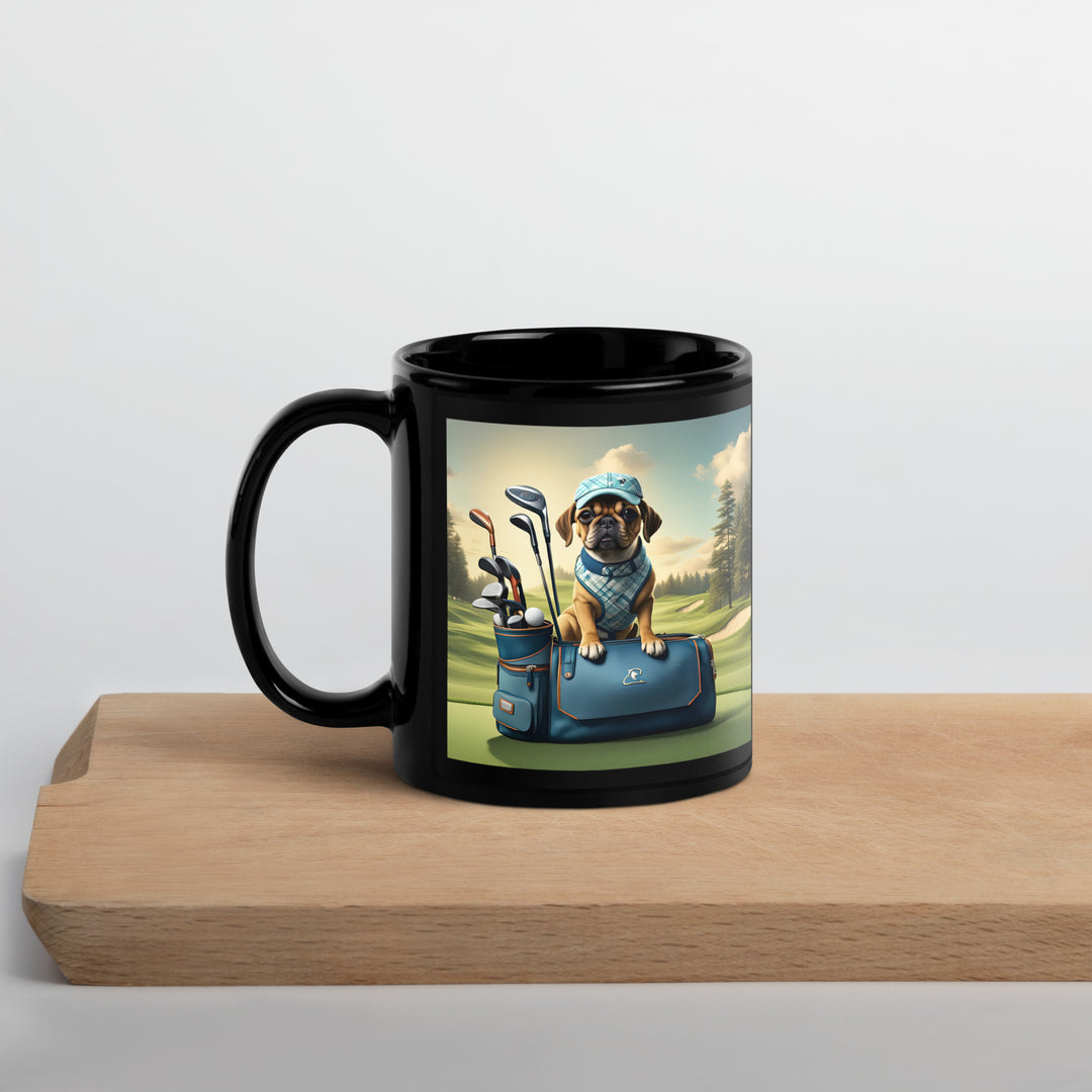 Puggle Golfer- Black Glossy Mug v2