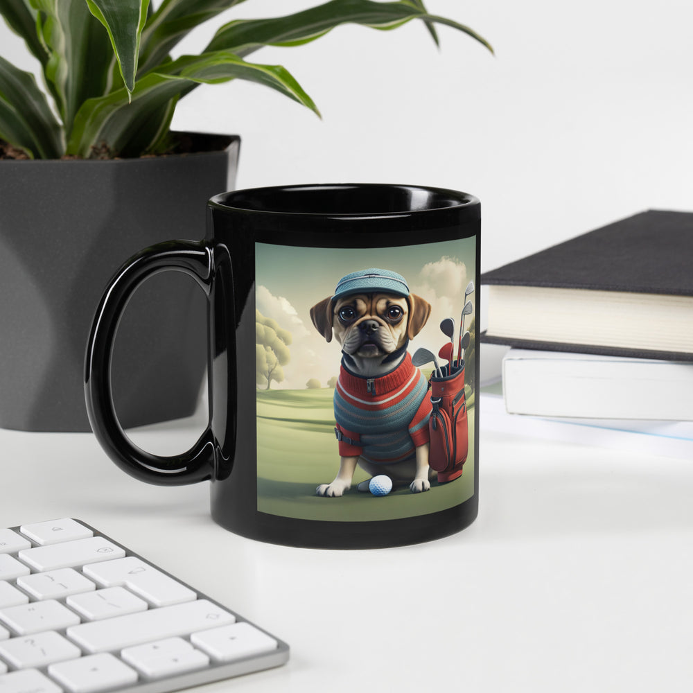 Puggle Golfer- Black Glossy Mug v3