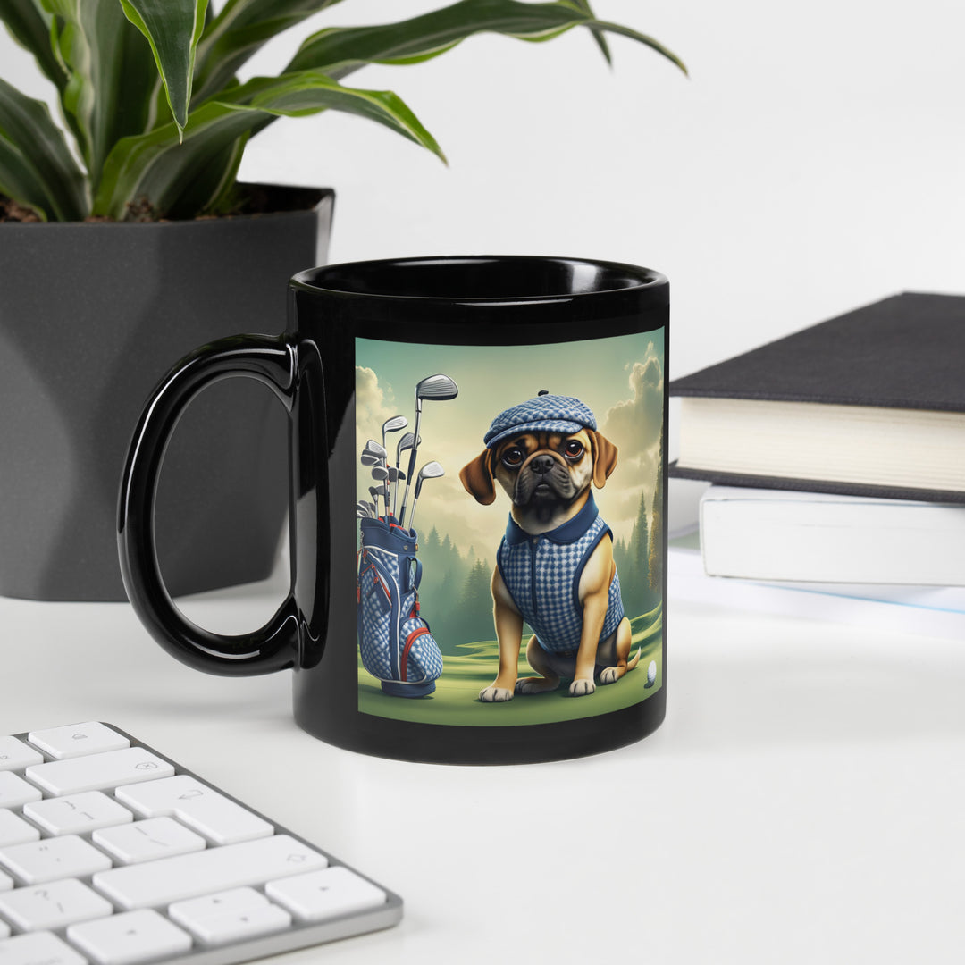 Puggle Golfer- Black Glossy Mug v7