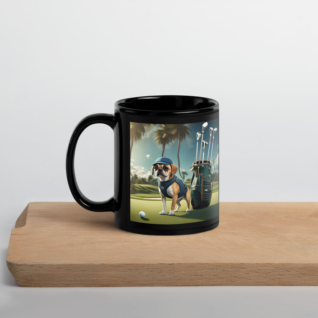 Puggle Golfer- Black Glossy Mug v13