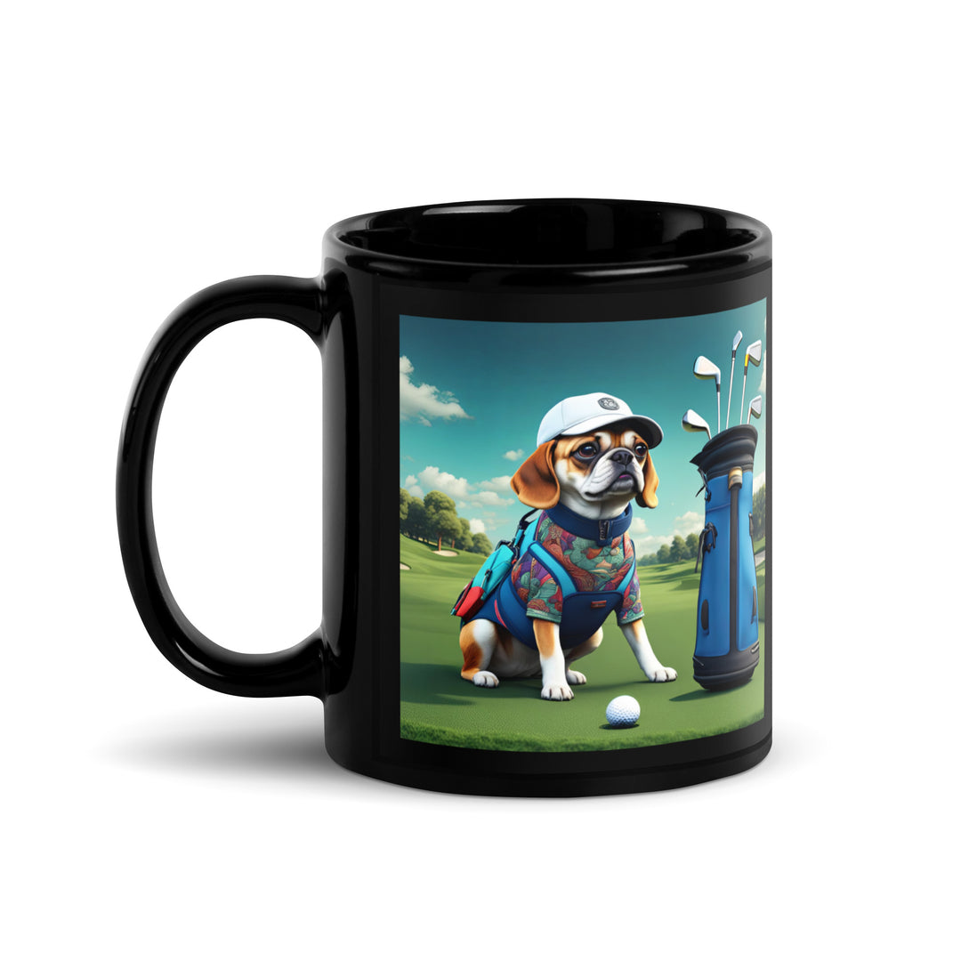 Puggle Golfer- Black Glossy Mug v17