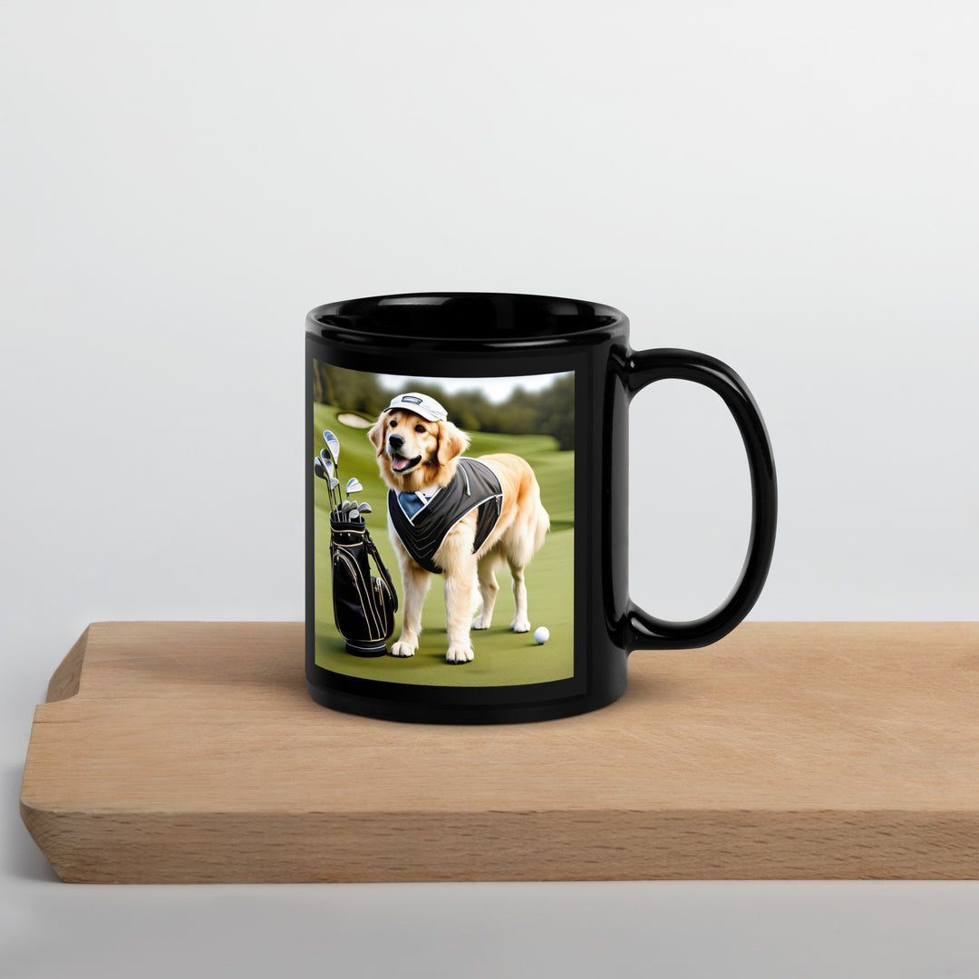 Golden Retriever Golfer- Black Glossy Mug v3