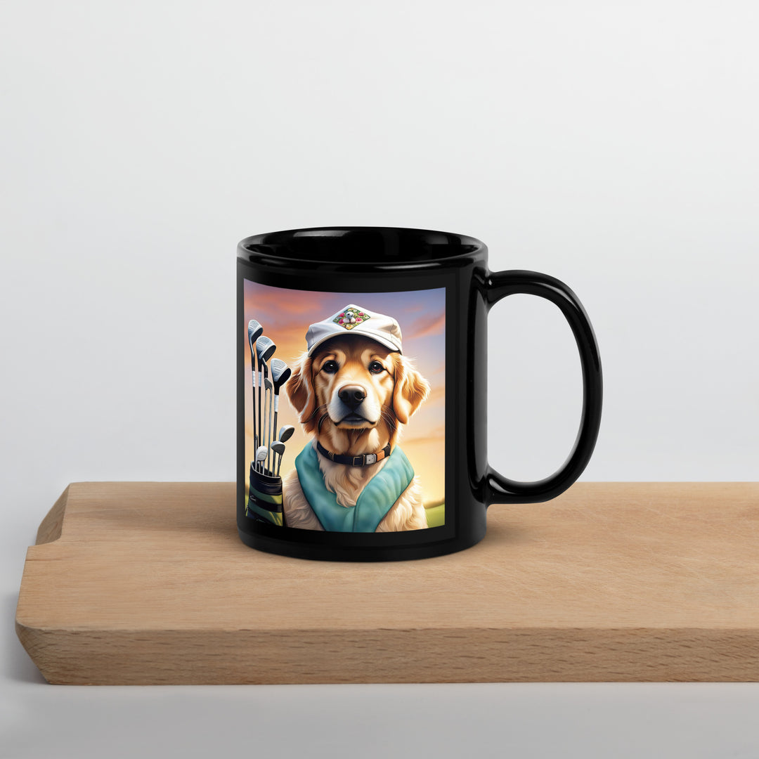 Golden Retriever Golfer- Black Glossy Mug v4