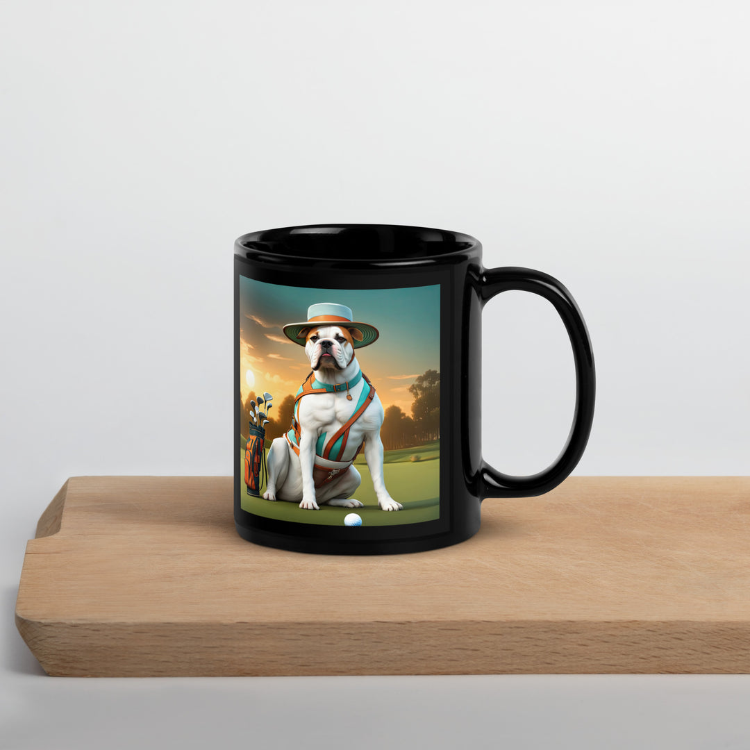 American Bulldog Golfer- Black Glossy Mug V2