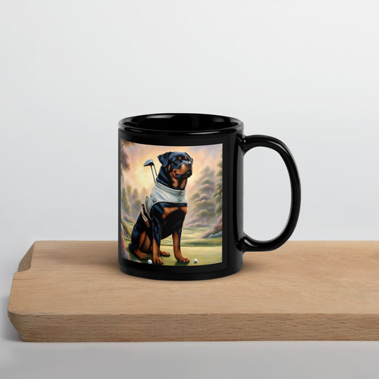 Rottweiler Golfer- Black Glossy Mug v2