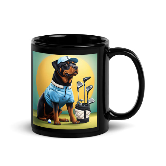 Rottweiler Golfer- Black Glossy Mug v3