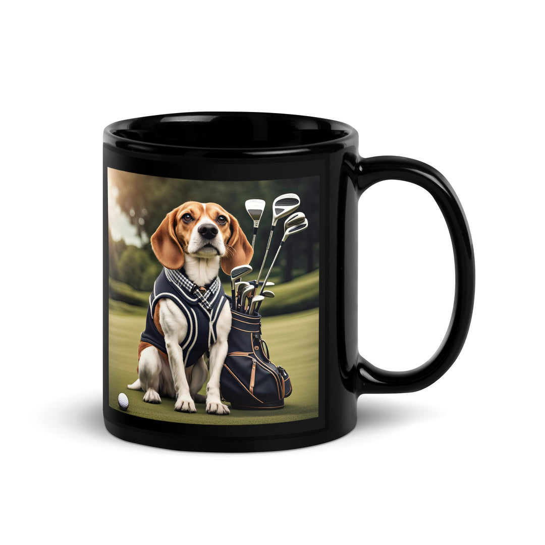 Beagle Golfer- Black Glossy Mug