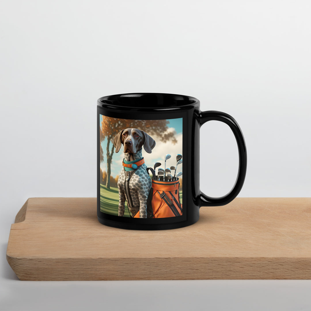 German Shorthaired Pointer Golfer- Black Glossy Mug