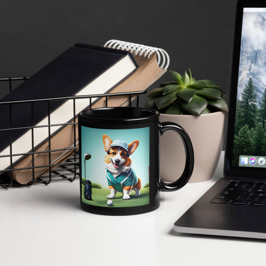 Pembroke Welsh Corgi Golfer- Black Glossy Mug