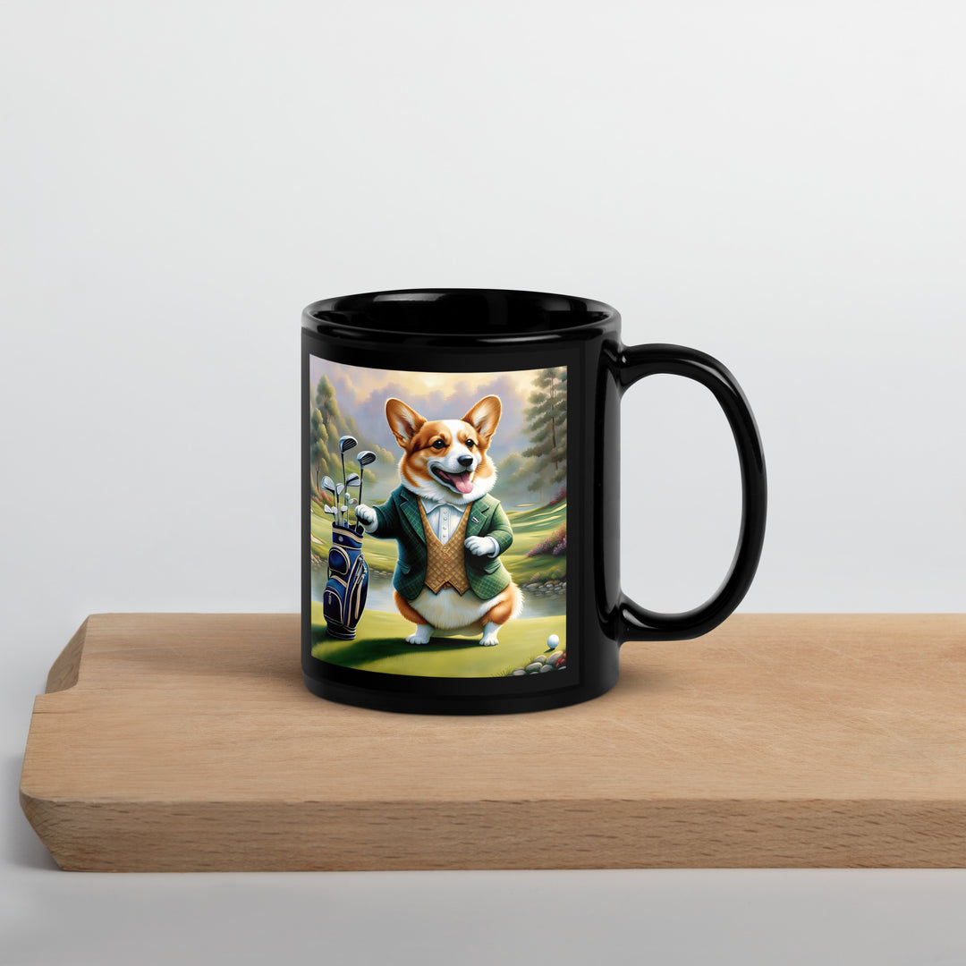 Pembroke Welsh Corgi Golfer- Black Glossy Mug v4