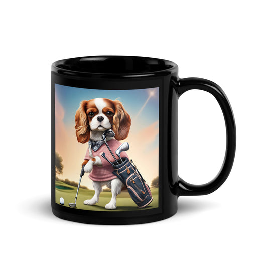 Cavalier King Charles Spaniel Golfer- Black Glossy Mug v2