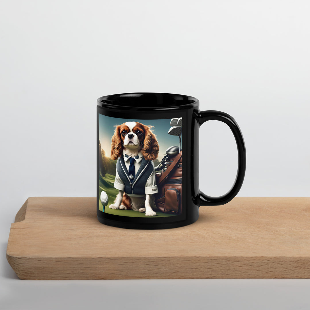 Cavalier King Charles Spaniel Golfer- Black Glossy Mug v3