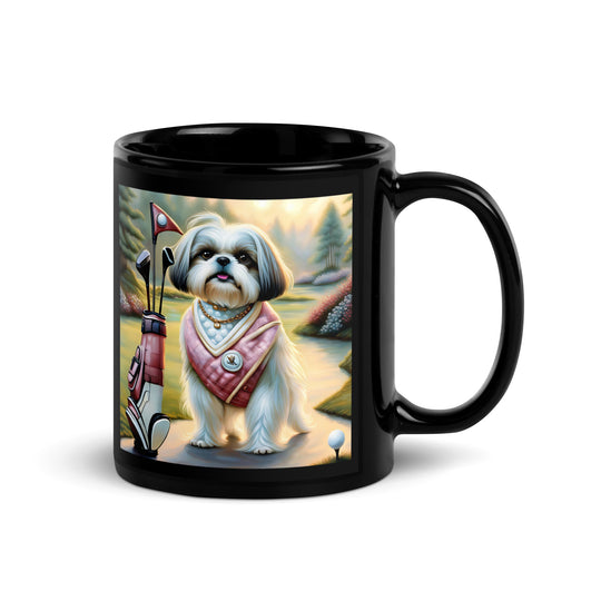 Shih Tzu Golfer- Black Glossy Mug