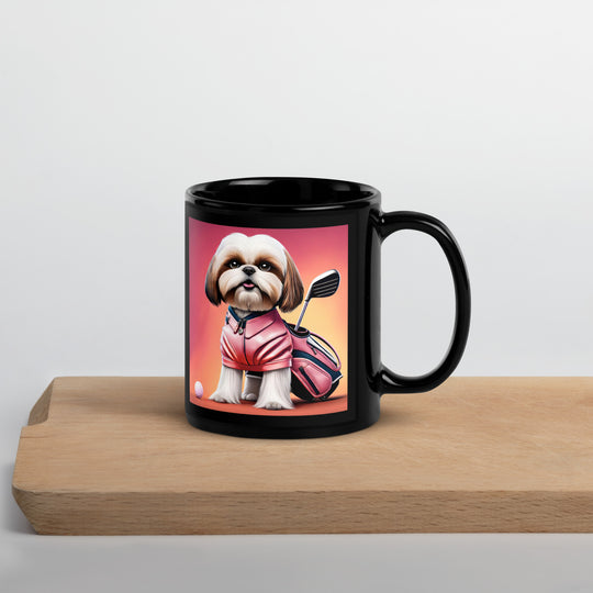 Shih Tzu Golfer- Black Glossy Mug v2