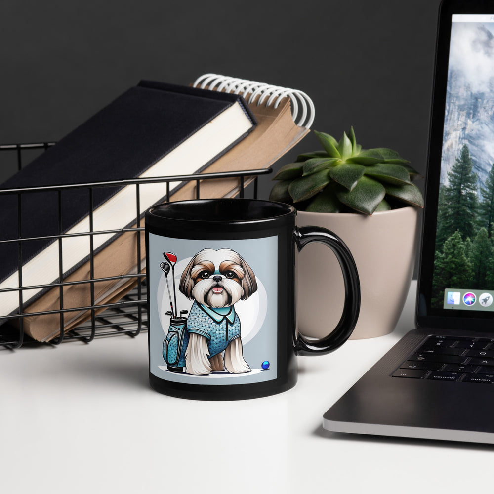 Shih Tzu Golfer- Black Glossy Mug v3