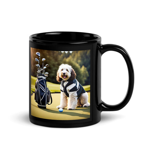 Bernedoodle Golfer- Black Glossy Mug