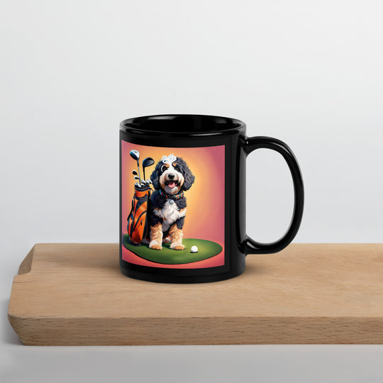 Bernedoodle Golfer- Black Glossy Mug v5