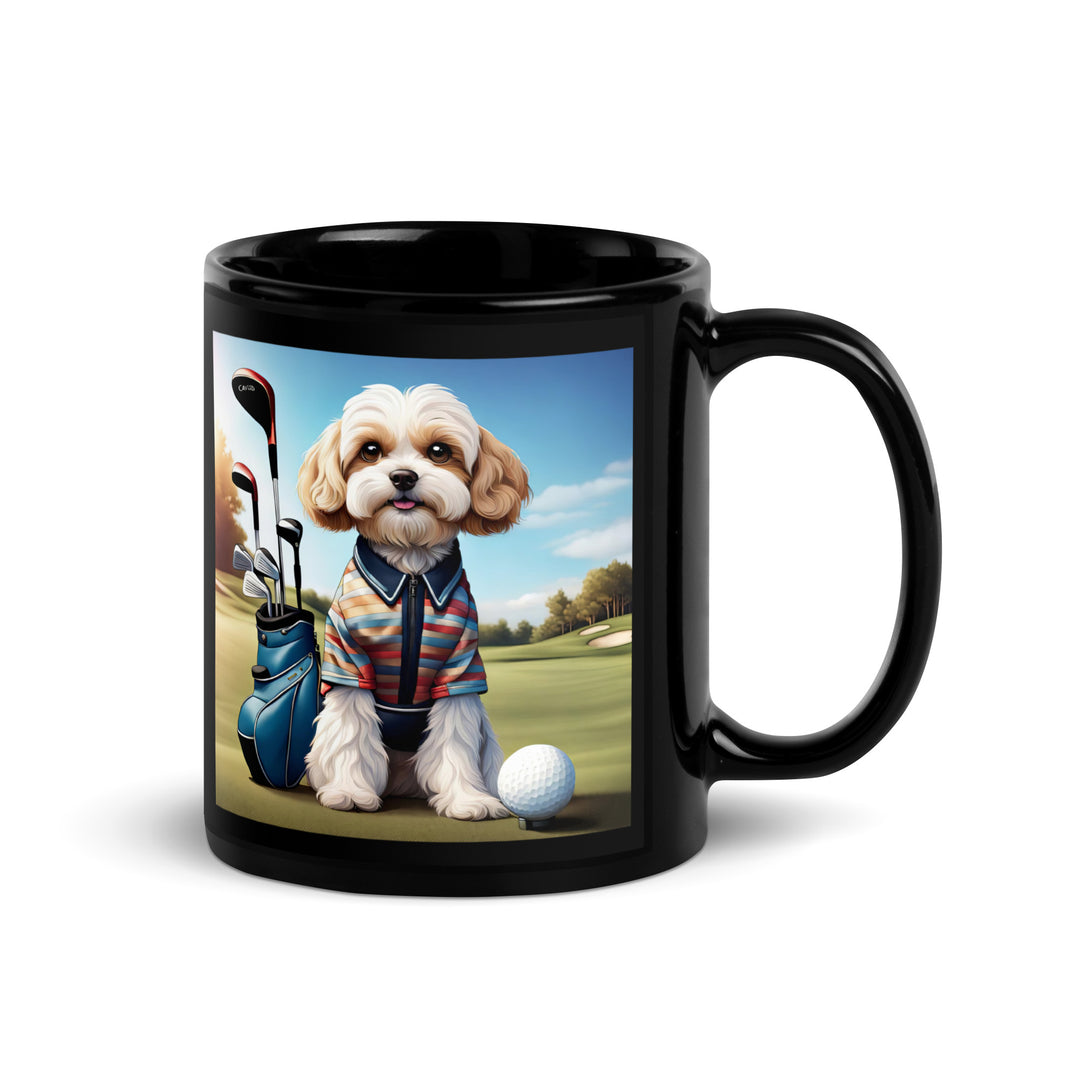 Cavachon Golfer- Black Glossy Mug