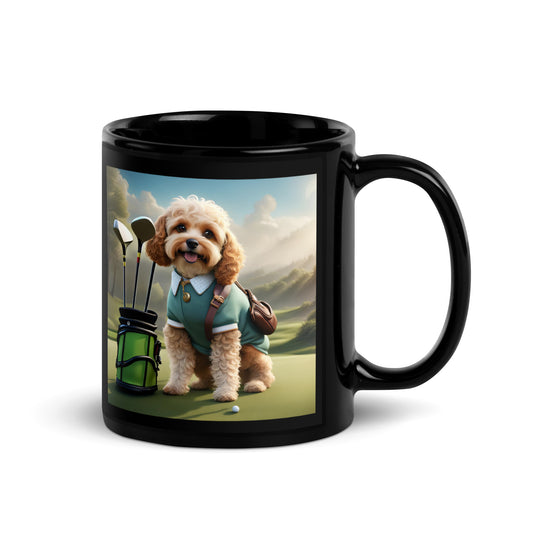 Cavapoo Golfer- Black Glossy Mug