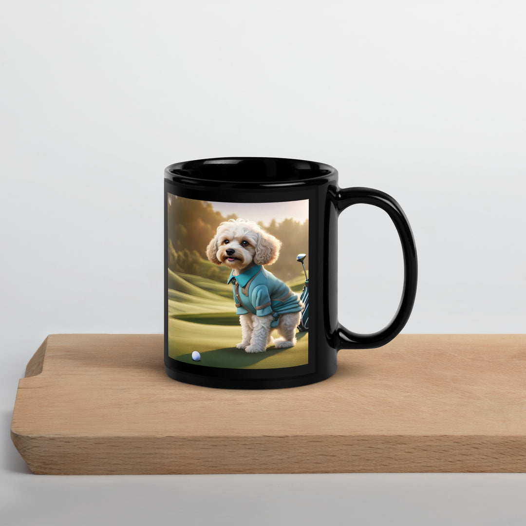 Cavapoo Golfer- Black Glossy Mug v4