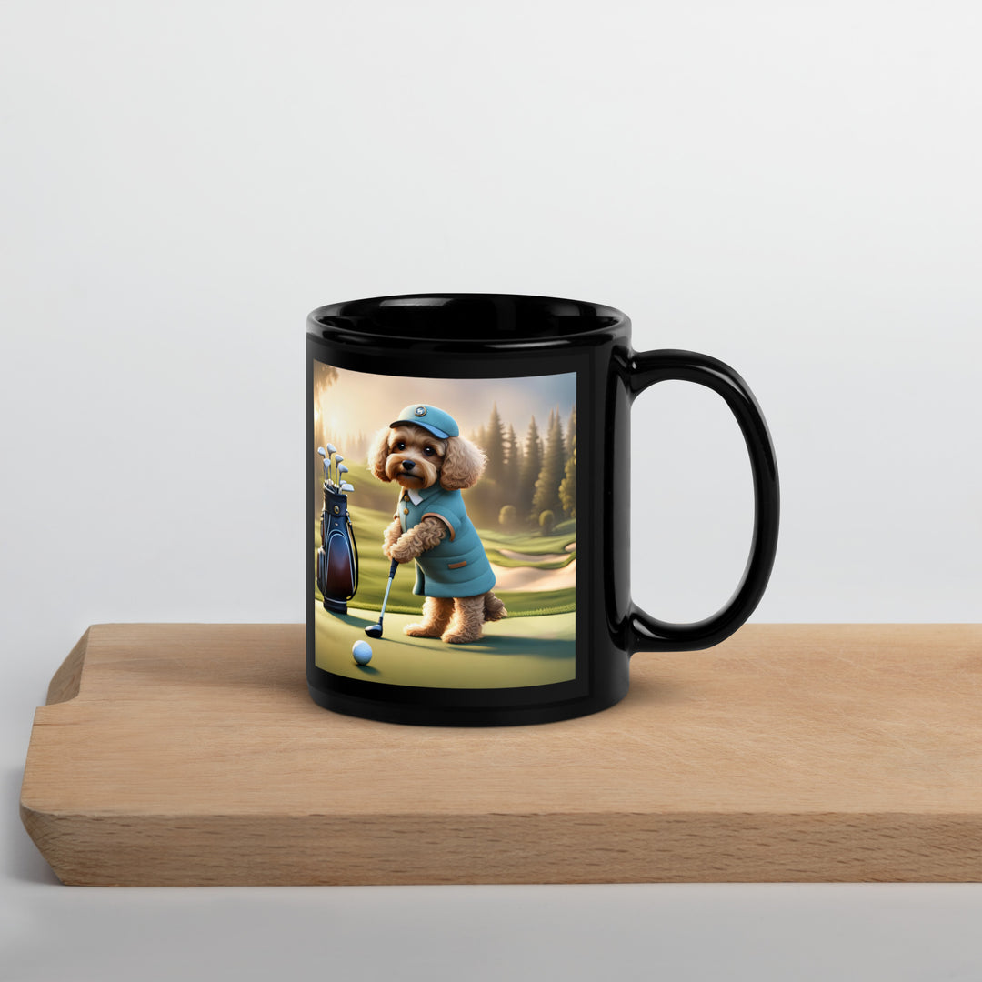 Cavapoo Golfer- Black Glossy Mug v5