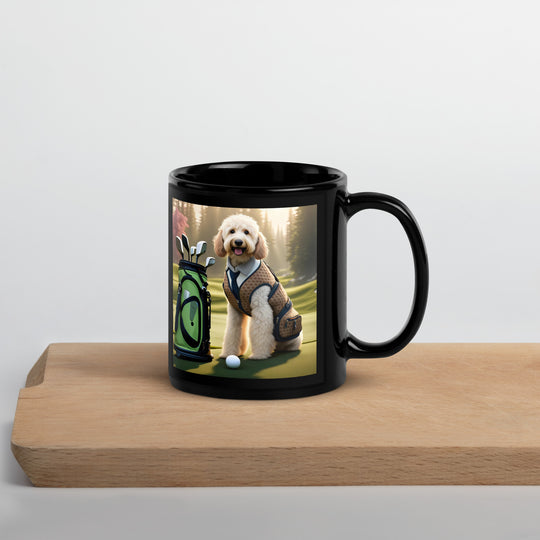 Goldendoodle Golfer- Black Glossy Mug v2