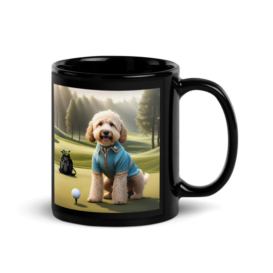 Goldendoodle Golfer- Black Glossy Mug v6