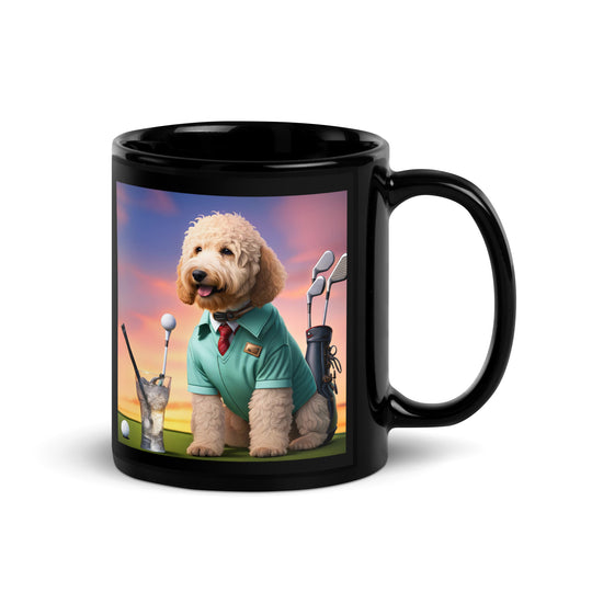 Goldendoodle Golfer- Black Glossy Mug v4