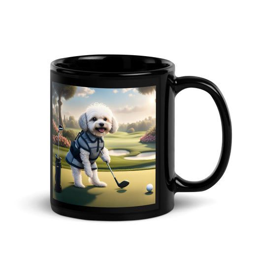 Maltipoo Golfer- Black Glossy Mug