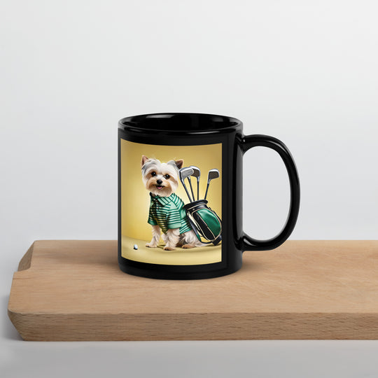 Morkie Golfer- Black Glossy Mug