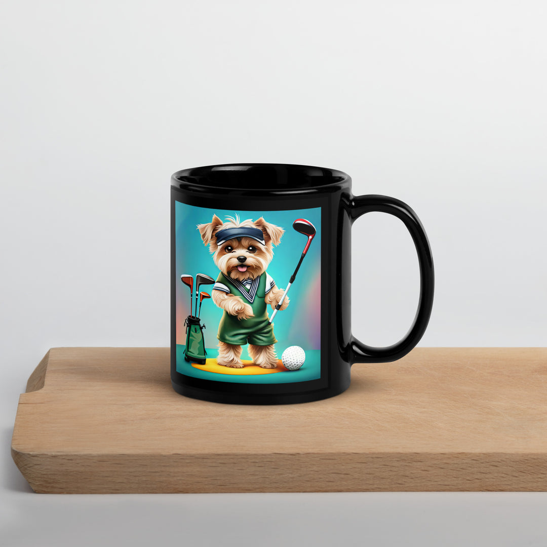 Morkie Golfer- Black Glossy Mug v3