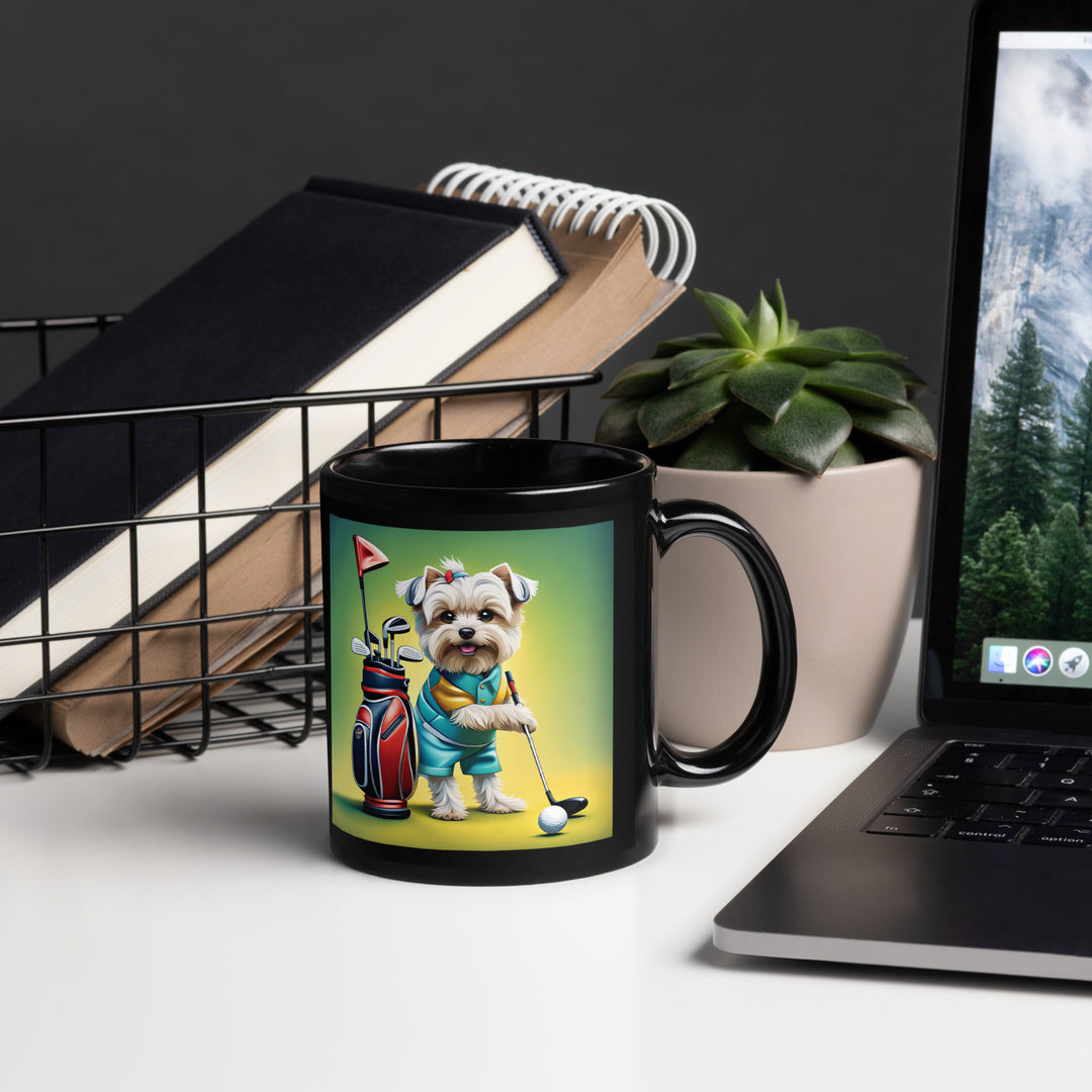 Morkie Golfer- Black Glossy Mug v4