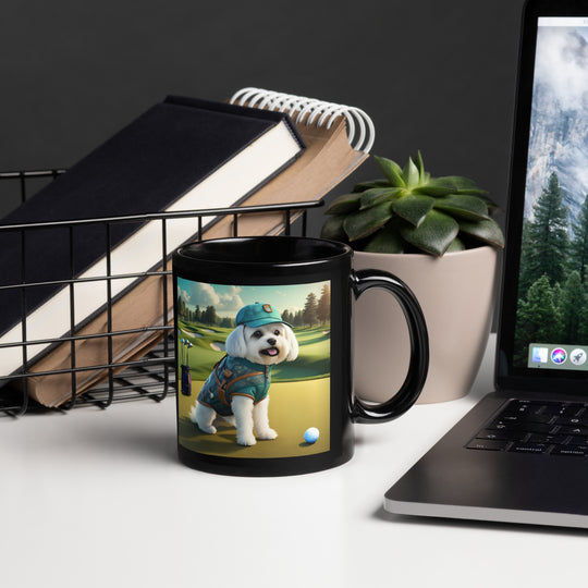 Pekapoo Golfer- Black Glossy Mug v11
