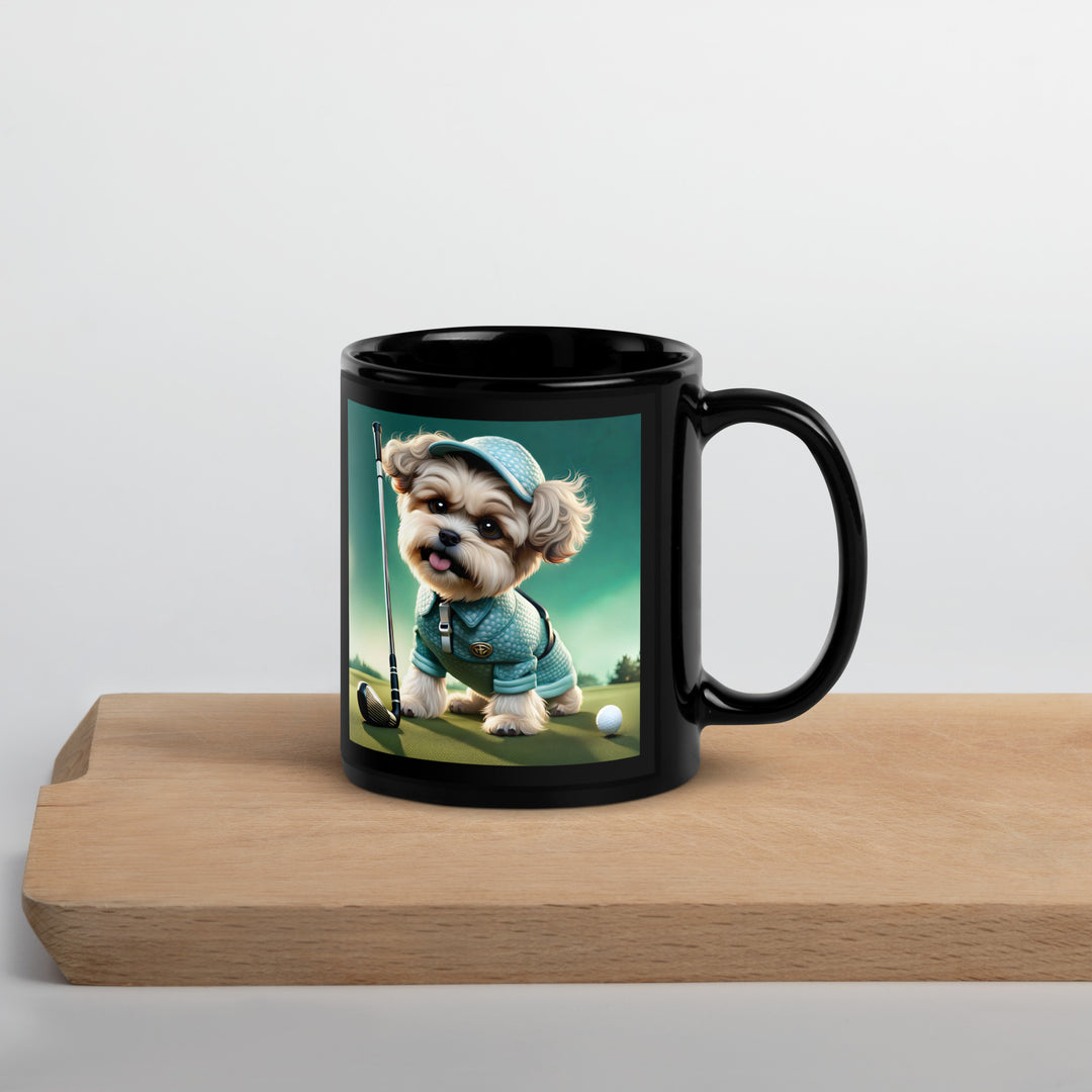 Shih-Poo Golfer- Black Glossy Mug