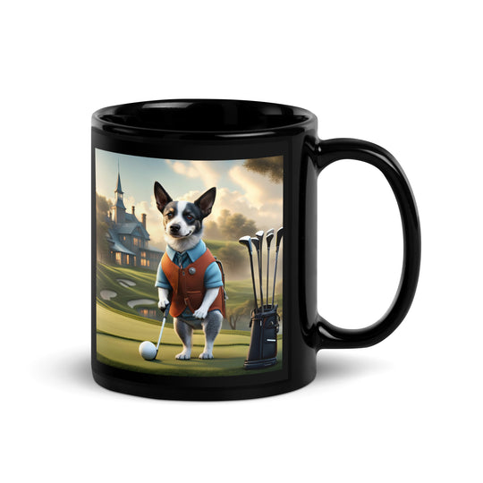 Texas Heeler Golfer- Black Glossy Mug