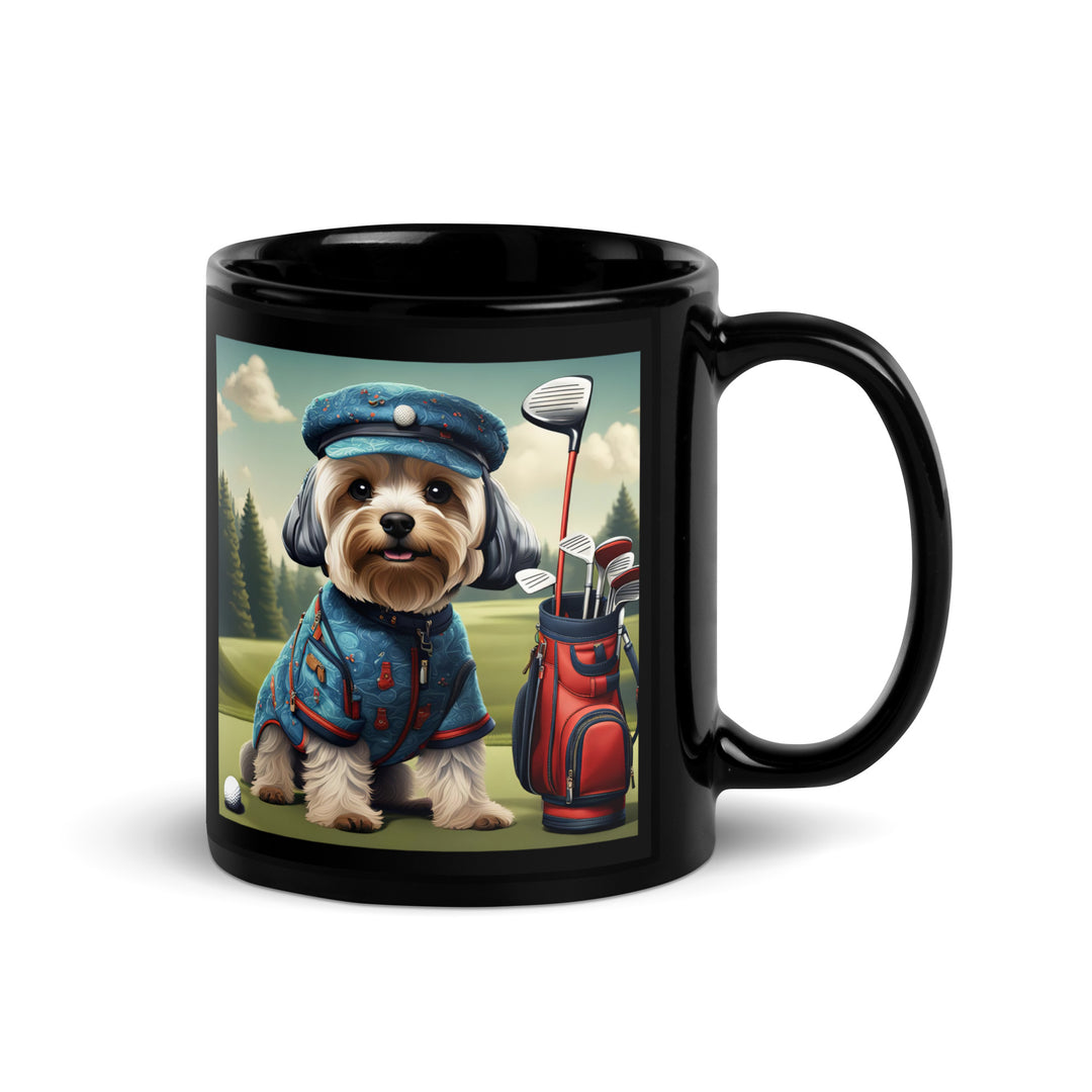 Yorkipoo Golfer- Black Glossy Mug v4