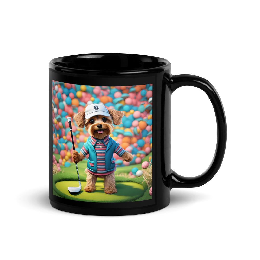 Yorkipoo Golfer- Black Glossy Mug v14