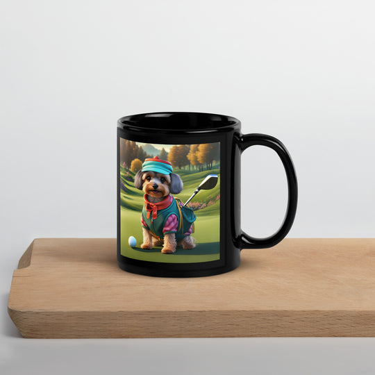 Yorkipoo Golfer- Black Glossy Mug v15