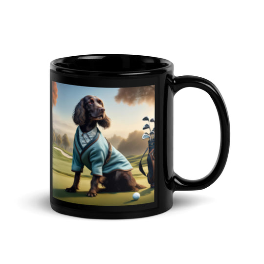 Sprocker Spaniel Golfer- Black Glossy Mug v3