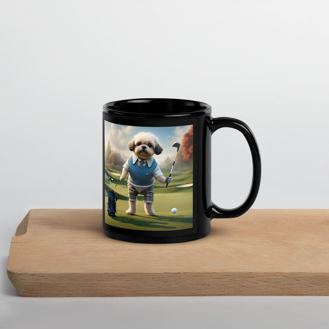 Pugapoo Golfer- Black Glossy Mug